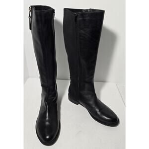 Isaac Mizrahi Tall Riding Boots Black Arno Leather/Stretch Calf Exposed Zip 9.5